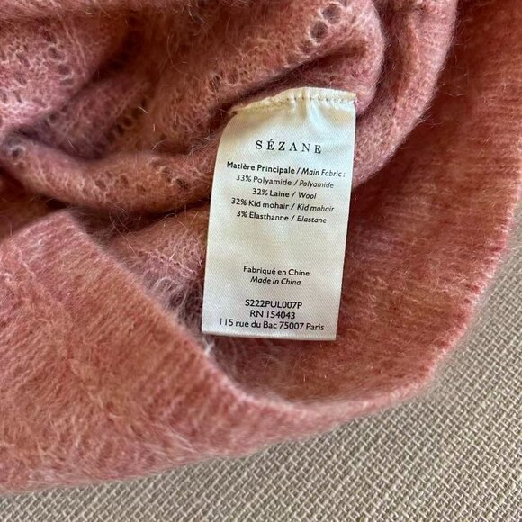 BEST Sezane Cristina Jumper Small Blush Pink Sweater French Wool Mohair - Picture 10 of 11